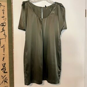 Pocketed 100% Silk Green Capsule Mini Dress Swarovski Crystal Back-Button